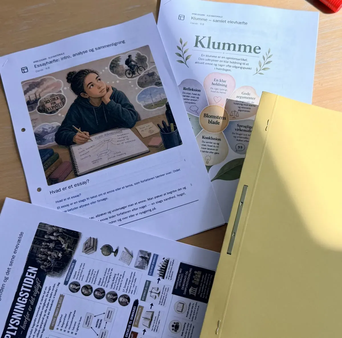 Essayhæfte, klumme og oplysningstiden – illustreret elevmateriale, Mette selv har skabt.